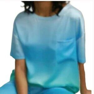 NWT Badgley Mischka 100% Silk ATHLEISURE Top, Blue/Aqua Ombre, Sizes XS, M, L